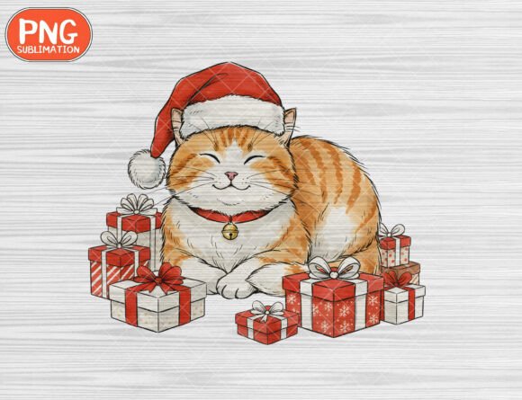 Download Cute Christmas Cat with Gifts PNG - Gift Collection