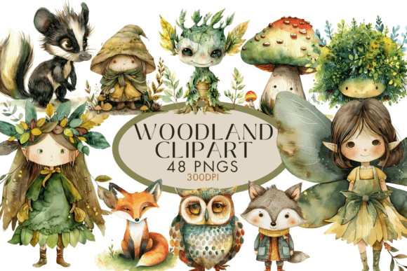 Download Whimsical Woodland Watercolor Clipart - Woodland watercolor Collection